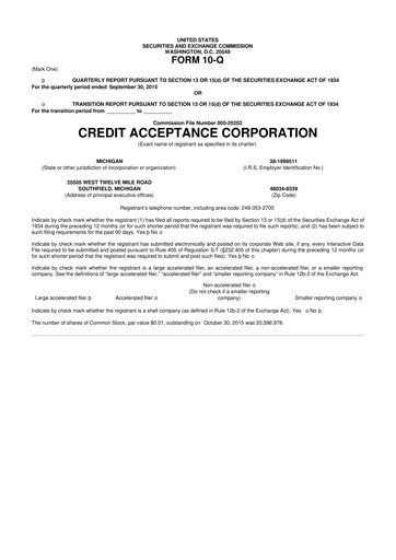 Thumbnail Credit Acceptance
 10-Q Quarterly Report FY2015 
