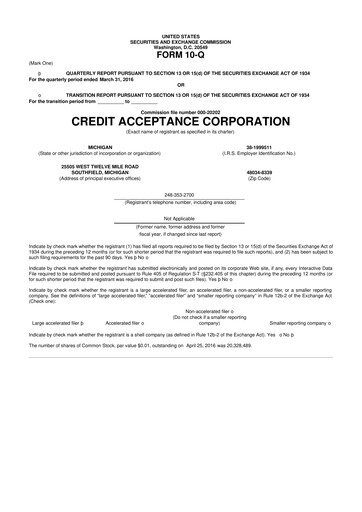 Thumbnail Credit Acceptance
 10-Q Quarterly Report FY2016 