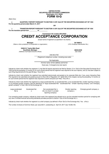 Thumbnail Credit Acceptance
 10-Q Quarterly Report FY2017 