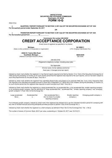 Thumbnail Credit Acceptance
 10-Q Quarterly Report FY2017 