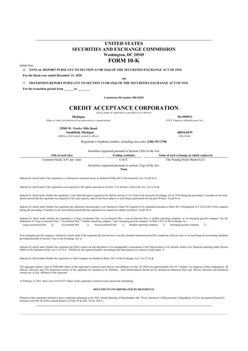 Thumbnail Credit Acceptance
 10-K Annual Report 2020