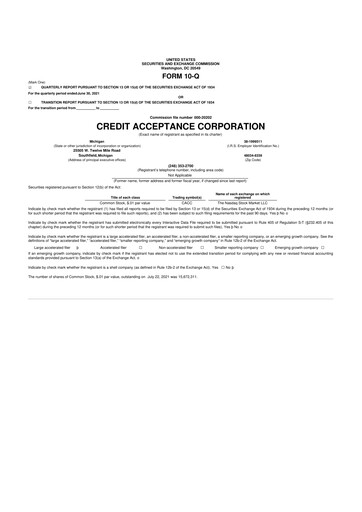 Thumbnail Credit Acceptance
 10-Q Quarterly Report FY2021 