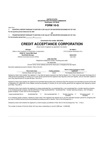 Miniature Credit Acceptance
 10-Q Rapport trimestriel 2026 