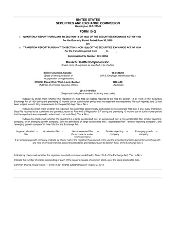 Thumbnail Bausch Health
 10-Q Quarterly Report FY2018 