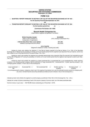 Thumbnail Bausch Health
 10-Q Quarterly Report FY2018 