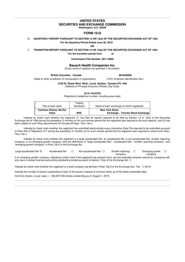 Thumbnail Bausch Health
 10-Q Quarterly Report FY2019 