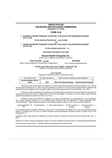 Thumbnail Bausch Health
 10-Q Quarterly Report FY2020 