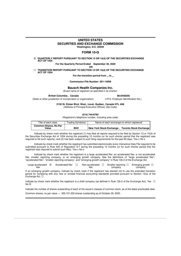 Thumbnail Bausch Health
 10-Q Quarterly Report FY2020 