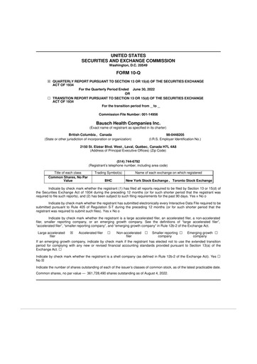 Thumbnail Bausch Health
 10-Q Quarterly Report FY2022 
