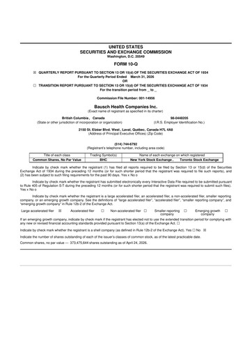 Thumbnail Bausch Health
 10-Q Quarterly Report FY 