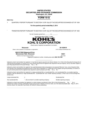 Thumbnail Kohl's
 10-Q Quarterly Report FY2014 