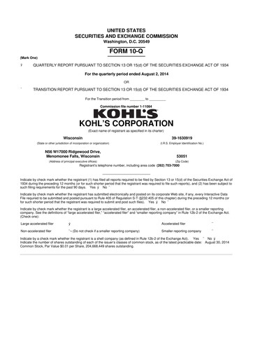 Thumbnail Kohl's
 10-Q Quarterly Report FY2014 