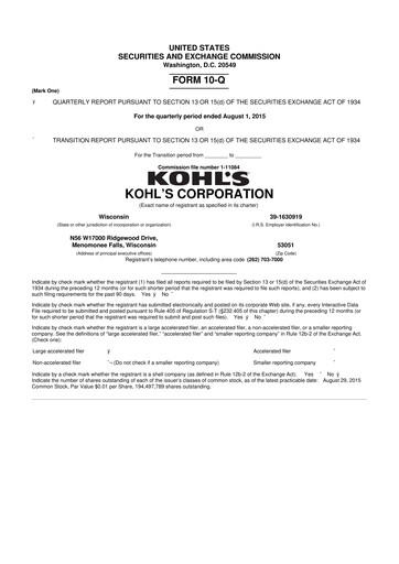 Thumbnail Kohl's
 10-Q Quarterly Report FY2015 