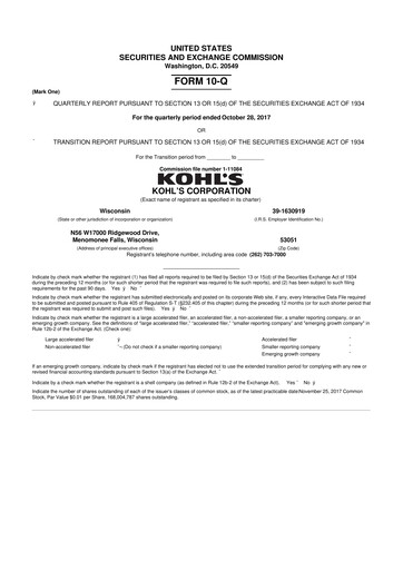 Thumbnail Kohl's
 10-Q Quarterly Report FY2017 