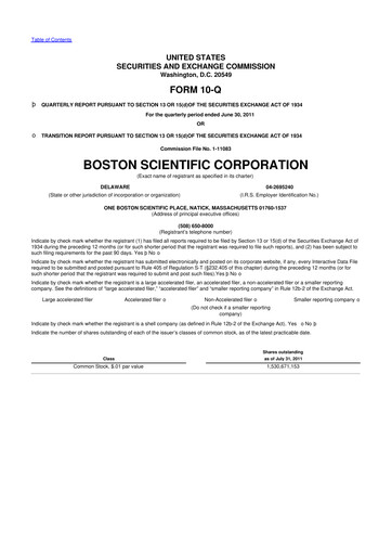 Thumbnail Boston Scientific 10-Q Quarterly Report FY2011 