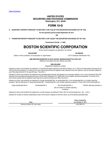 Thumbnail Boston Scientific 10-Q Quarterly Report FY2011 