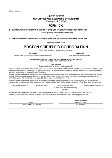 Thumbnail Boston Scientific 10-Q Quarterly Report FY2012 