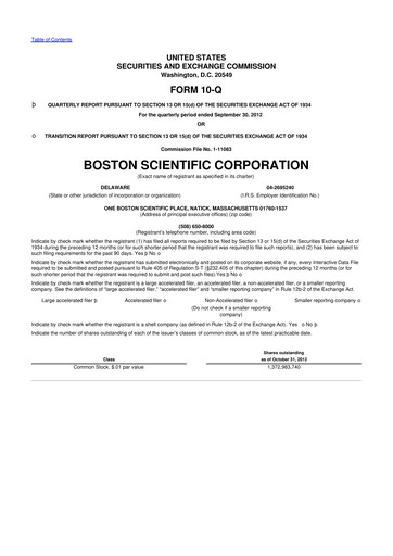 Thumbnail Boston Scientific 10-Q Quarterly Report FY2012 