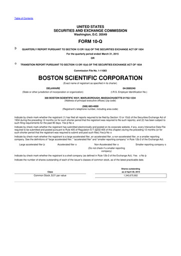 Thumbnail Boston Scientific 10-Q Quarterly Report FY2015 