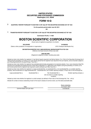 Thumbnail Boston Scientific 10-Q Quarterly Report FY2015 