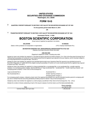 Thumbnail Boston Scientific 10-Q Quarterly Report FY2019 