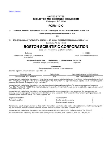 Thumbnail Boston Scientific 10-Q Quarterly Report FY2019 