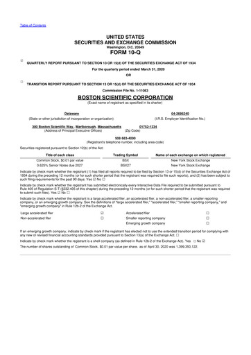 Thumbnail Boston Scientific 10-Q Quarterly Report FY2020 