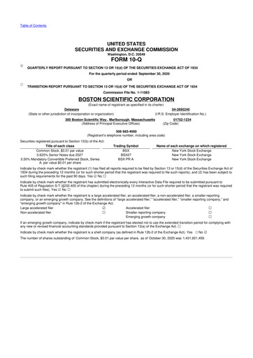 Thumbnail Boston Scientific 10-Q Quarterly Report FY2020 