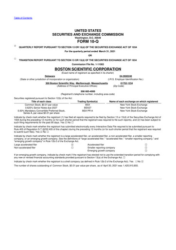 Thumbnail Boston Scientific 10-Q Quarterly Report FY2021 