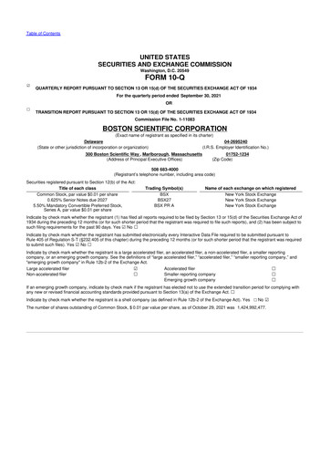 Thumbnail Boston Scientific 10-Q Quarterly Report FY2021 