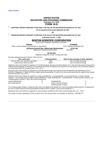 Thumbnail Boston Scientific 10-Q Quarterly Report FY 