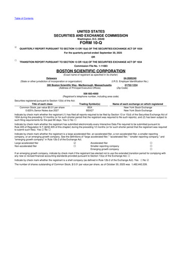 Thumbnail Boston Scientific 10-Q Quarterly Report FY2025 