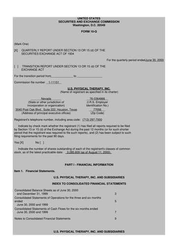 Thumbnail U.S. Physical Therapy, Inc. 10-Q Quarterly Report FY 