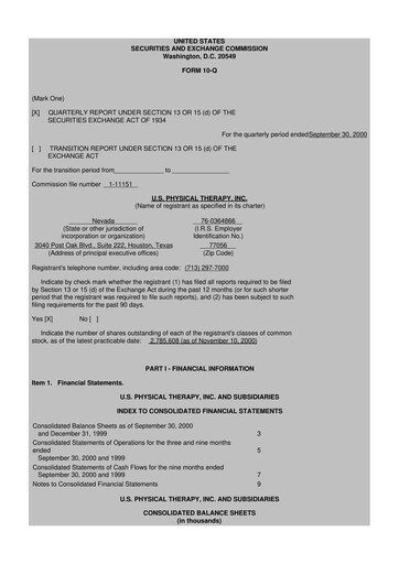Thumbnail U.S. Physical Therapy, Inc. 10-Q Quarterly Report FY 