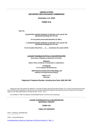 Miniature Ligand Pharmaceuticals 10-Q Rapport trimestriel  