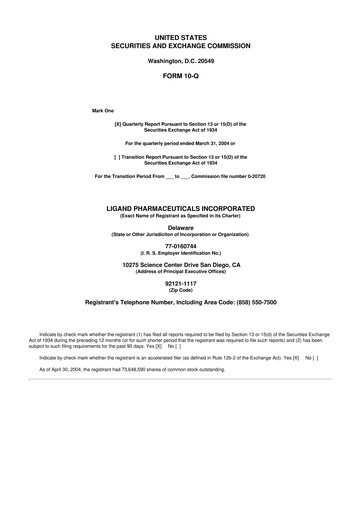 Miniature Ligand Pharmaceuticals 10-Q Rapport trimestriel  