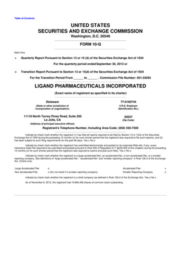 Miniature Ligand Pharmaceuticals 10-Q Rapport trimestriel 2012 