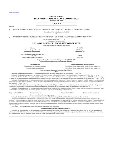 Thumbnail Ligand Pharmaceuticals 10-K Annual Report 2012