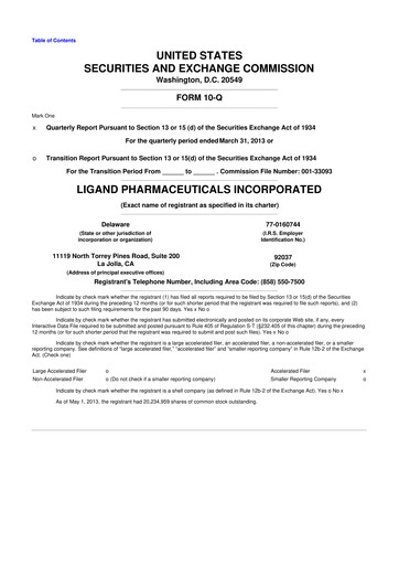 Miniature Ligand Pharmaceuticals 10-Q Rapport trimestriel 2013 