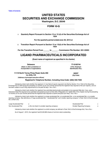 Miniature Ligand Pharmaceuticals 10-Q Rapport trimestriel 2013 
