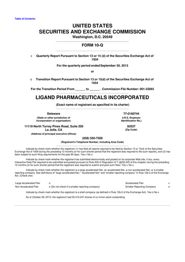 Miniature Ligand Pharmaceuticals 10-Q Rapport trimestriel 2013 