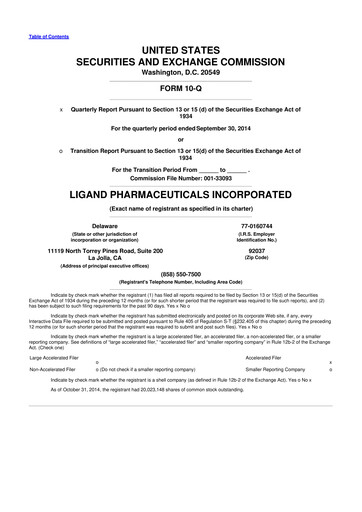 Miniature Ligand Pharmaceuticals 10-Q Rapport trimestriel 2014 