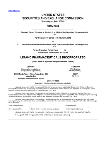 Miniature Ligand Pharmaceuticals 10-Q Rapport trimestriel 2015 