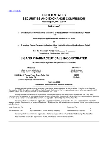 Miniature Ligand Pharmaceuticals 10-Q Rapport trimestriel 2015 