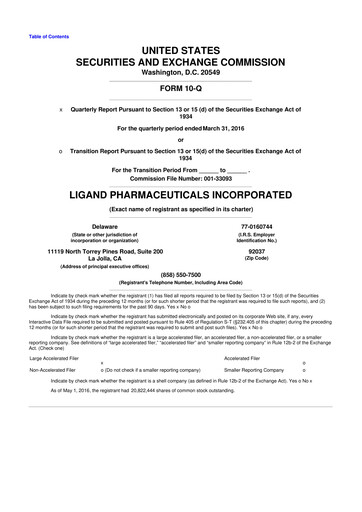 Miniature Ligand Pharmaceuticals 10-Q Rapport trimestriel 2016 