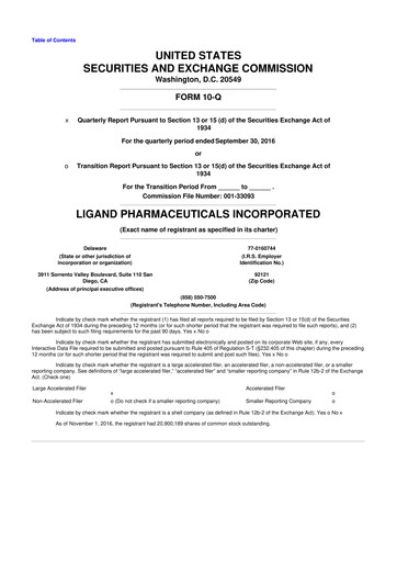 Miniature Ligand Pharmaceuticals 10-Q Rapport trimestriel 2016 