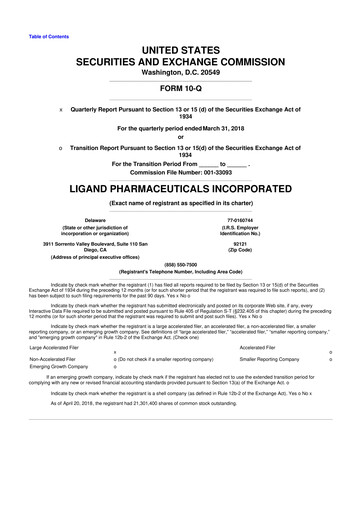 Miniature Ligand Pharmaceuticals 10-Q Rapport trimestriel 2018 