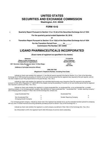 Miniature Ligand Pharmaceuticals 10-Q Rapport trimestriel 2018 