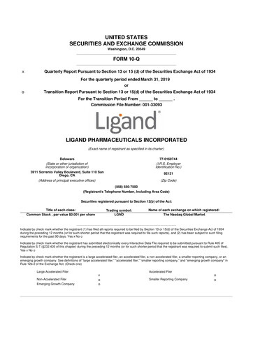 Miniature Ligand Pharmaceuticals 10-Q Rapport trimestriel 2019 