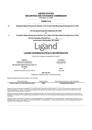 Miniature Ligand Pharmaceuticals 10-Q Rapport trimestriel 2019 